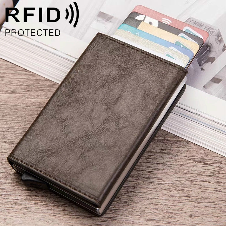 RFID card wallet with pop-up design, brown faux leather cover