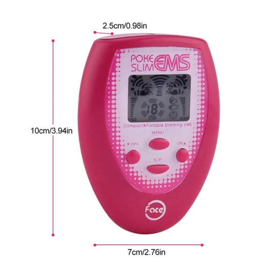 Pink handheld EMS face slimming massager with LCD display; compact size dimensions