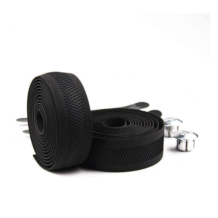 Black road bike handlebar tape with mesh anti-slip texture, sweat-absorbent breathable