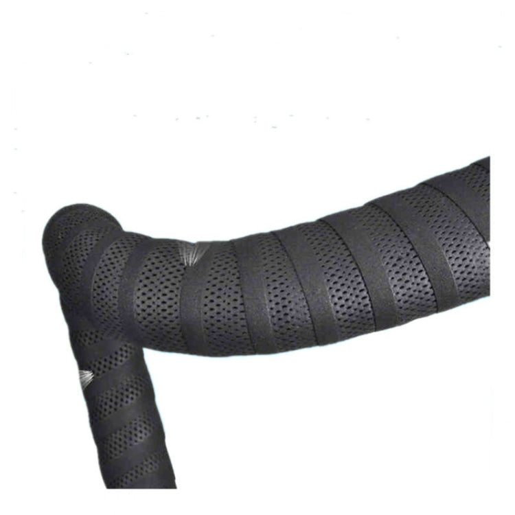 Black handlebar tape wrap with perforated mesh grip texture and ribbed sections