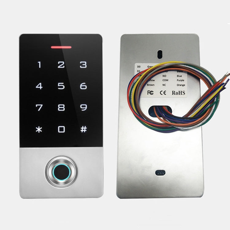 Fingerprint keypad access control front and back view with wiring harness terminal