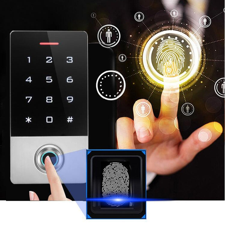 Fingerprint password access control with illuminated fingerprint sensor and numeric keypad