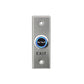 Touchless exit switch with brushed metal panel, blue No Touch ring, and EXIT label
