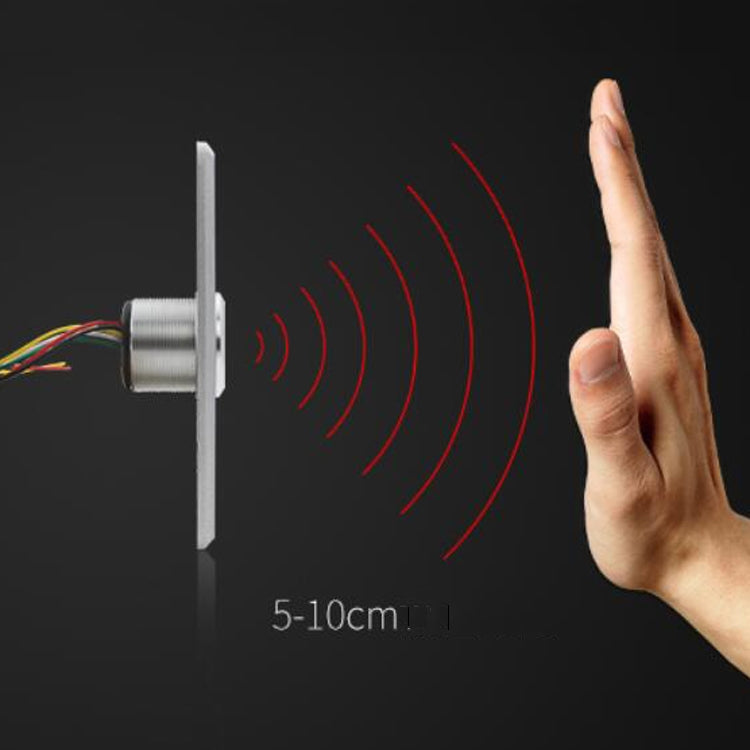 IR exit sensor switch with mounted plate and finger near, showing red signal arcs
