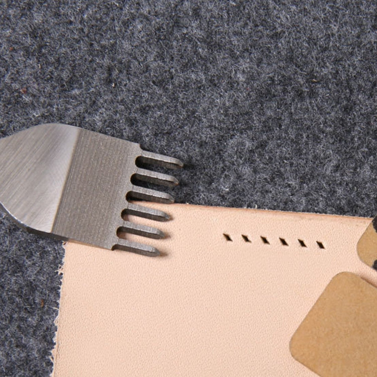 Comb-tooth leather punching tool creating stitch holes in leather