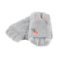 Kids light gray knitted fingerless half gloves, soft plush texture with carrot applique