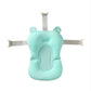 Baby bath mat with pocket-style center insert and headrest straps, light teal