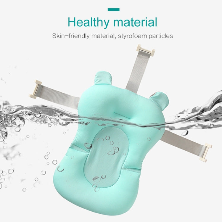 Baby bath mat with padded insert and non-slip straps, light teal (water splashes)
