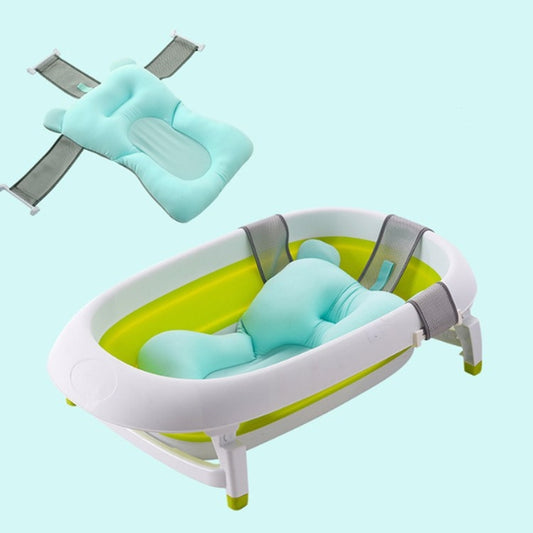 Baby bath mat with non-slip straps and padded insert, light teal