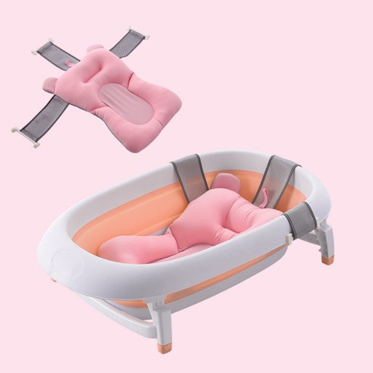 Baby bath mat with non-slip straps and padded insert, pink