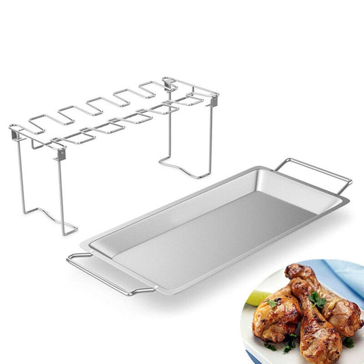 Stainless steel chicken wing grill rack with drip pan and side supports