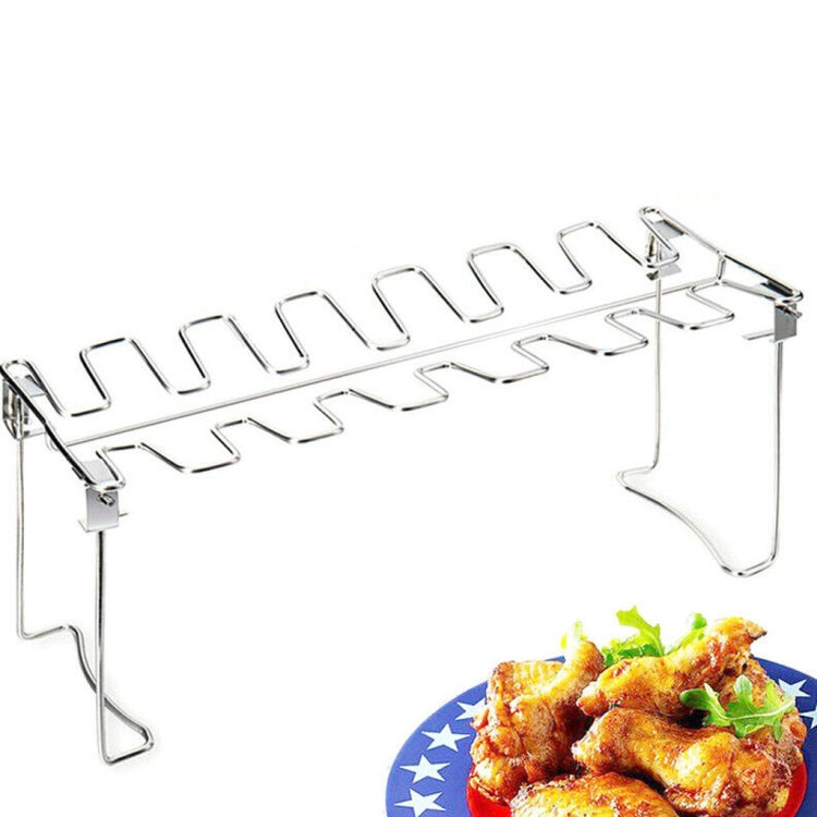 Stainless steel wing rack frame with multiple leg-holding prongs