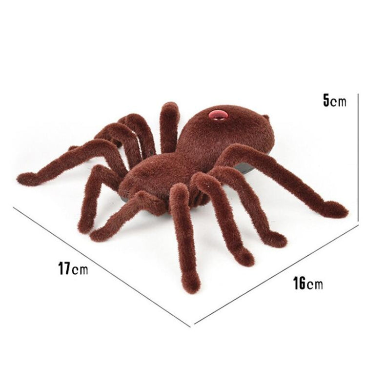 Brown plush remote-control spider toy, about 17cm long, 16cm wide, 5cm tall