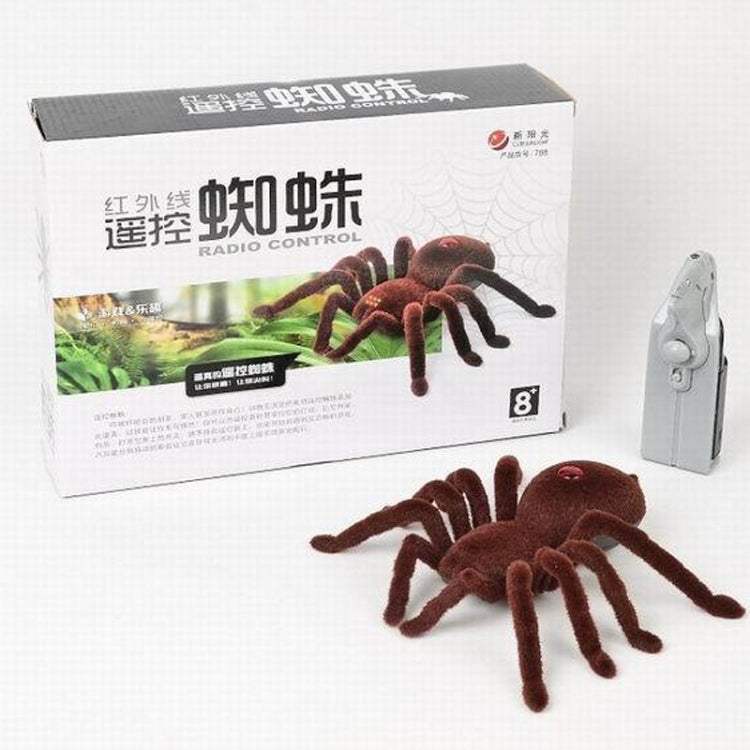 Radio control toy package with brown plush spider and small handheld controller