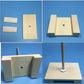 Wooden parts for DIY table lamp, including base plate and side support blocks