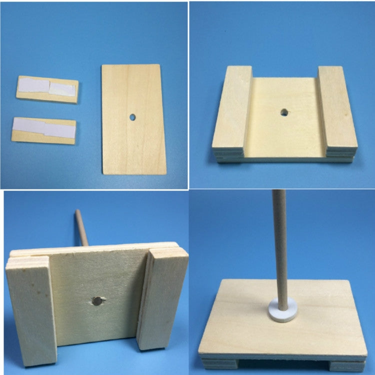 Wooden parts for DIY table lamp, including base plate and side support blocks
