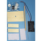 DIY table lamp kit parts: wooden base pieces, battery holder, and circuit components