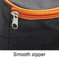 Car emergency tool storage bag zipper detail with orange piping and metal pull
