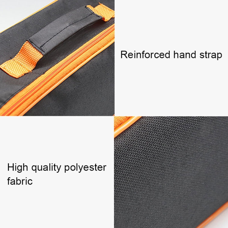 Car emergency tool storage bag with reinforced hand strap and orange trim