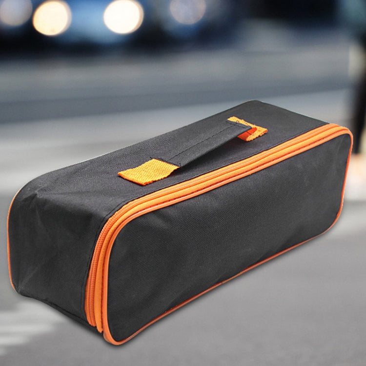 Car emergency tool storage bag, rectangular black bag with orange piping