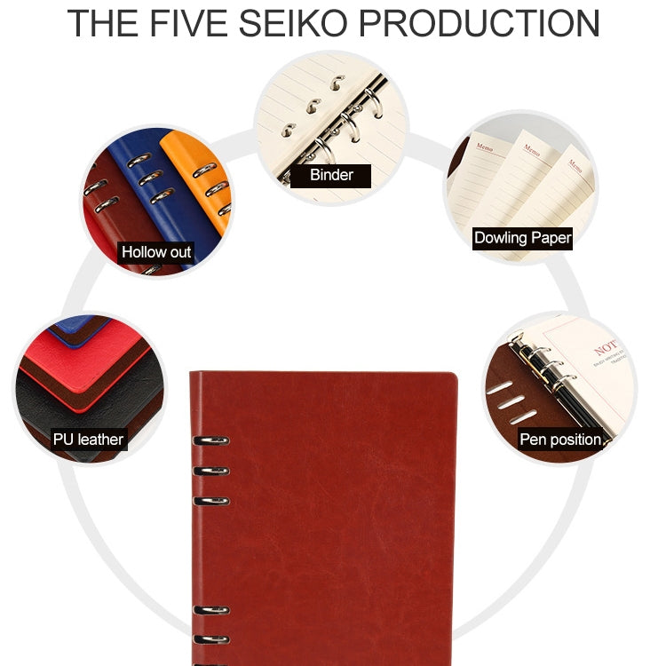 Loose-leaf business notepad inner notebook, red cover with metal rings and binder spine
