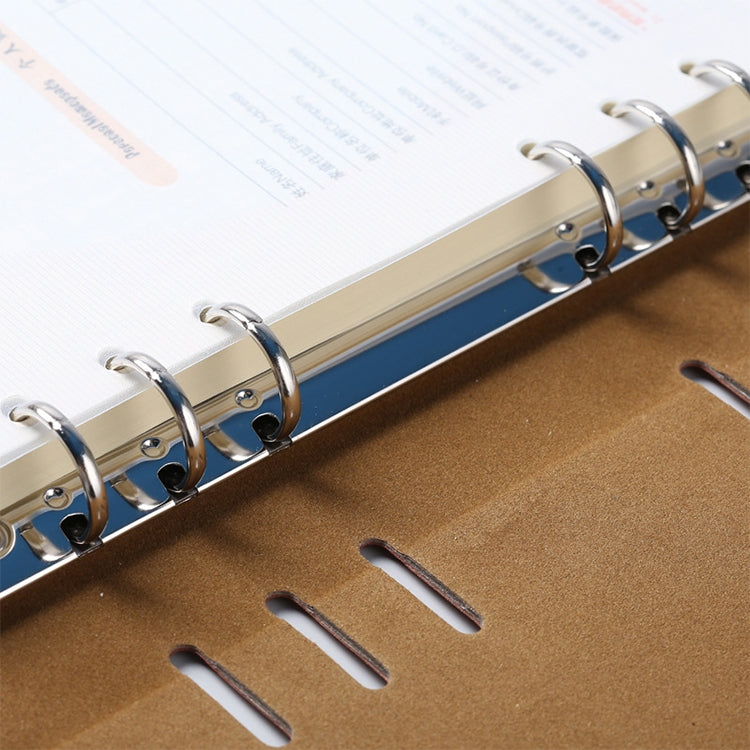 Loose-leaf notepad inner notebook, blue open pages with metal ring binder and spine cutouts