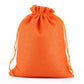 Linen jute drawstring gift bag in orange, gathered top with matching drawstring cords