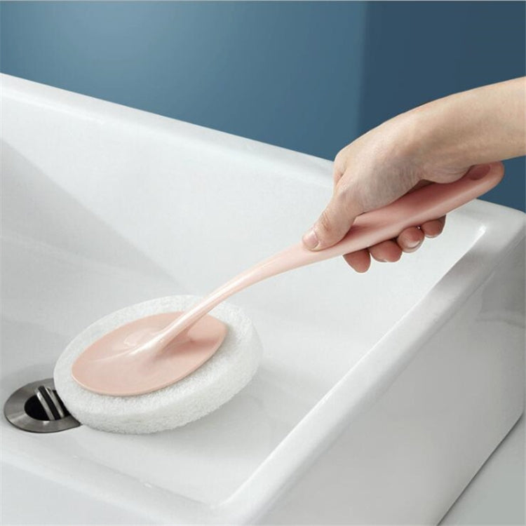 Long-handle cleaning sponge brush with round foam pad, light pink head