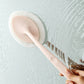 Long-handle cleaning sponge brush with round foam pad, light pink handle scraping