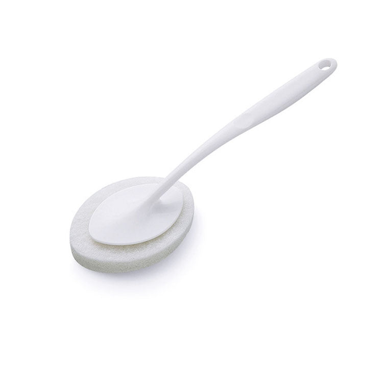 Long-handle cleaning sponge brush with round scrubbing head, white base