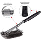 Barbecue grill brush with dense bristles, stainless wire core, and black handle sleeve