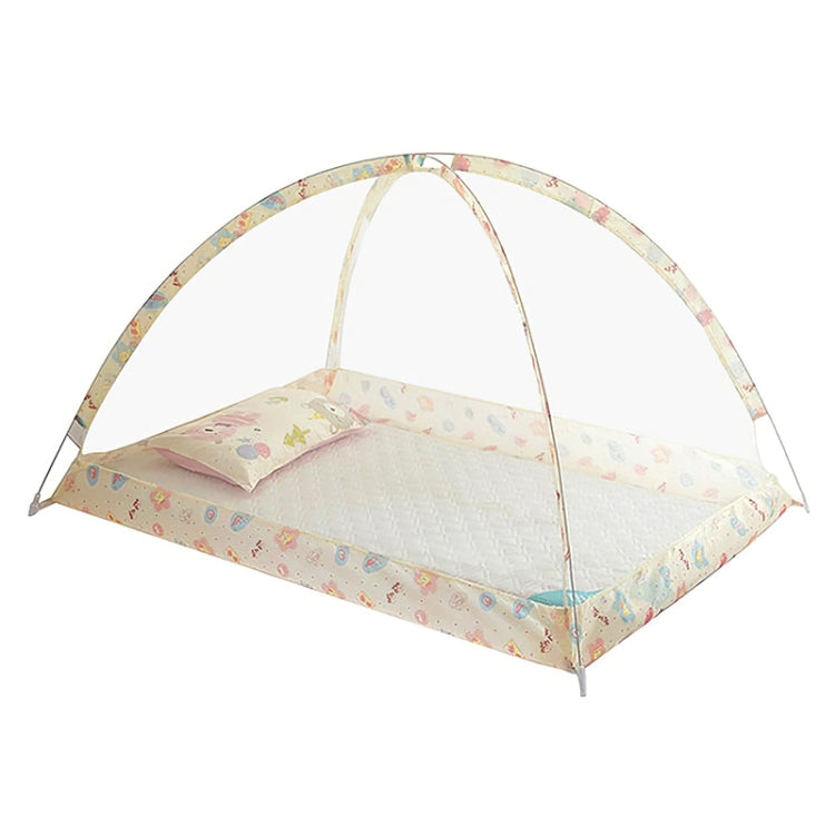 Children’s baby dome mosquito net with pastel animal print fabric and curved frame