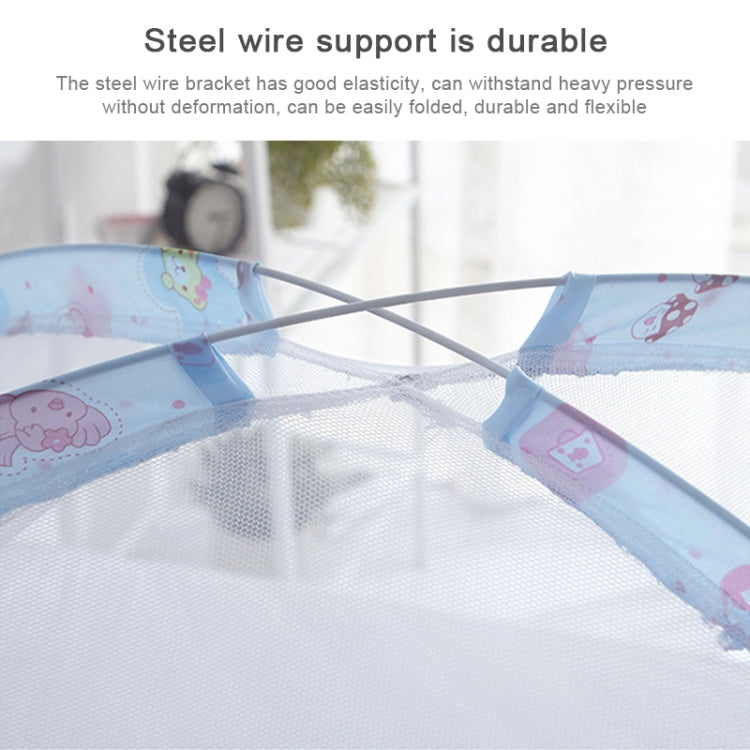 Children’s baby dome mosquito net close-up of steel wire support and mesh panels