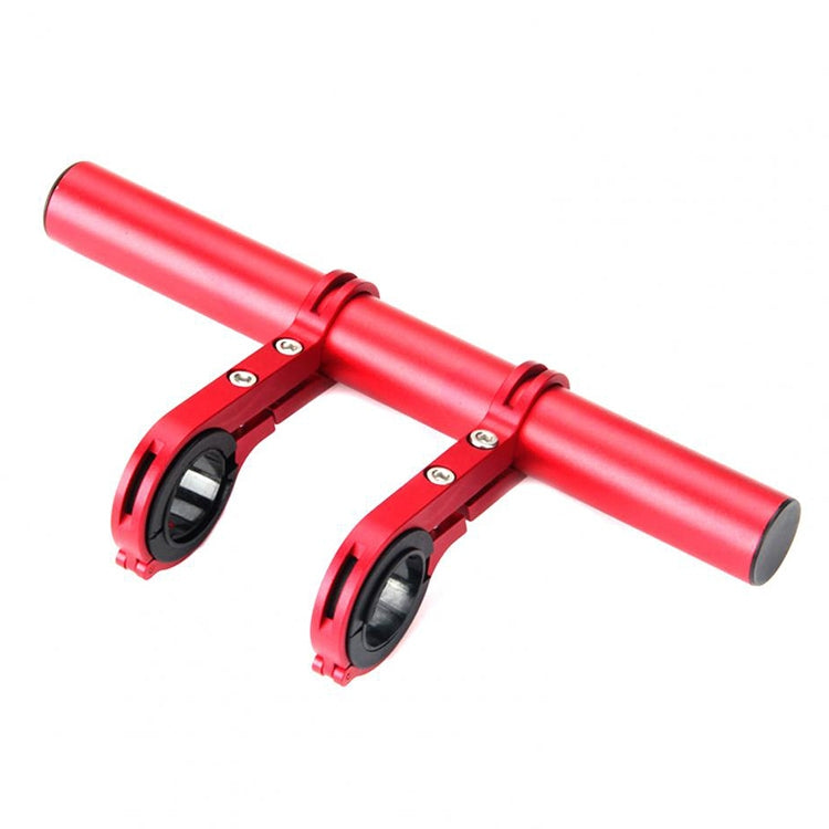 Red bike handlebar flashlight holder with two adjustable clamps and end grips