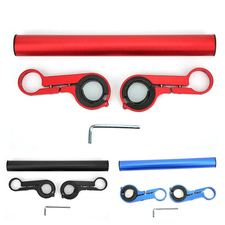 Bike handlebar light holder kit: red rods, clamps, and hex key included
