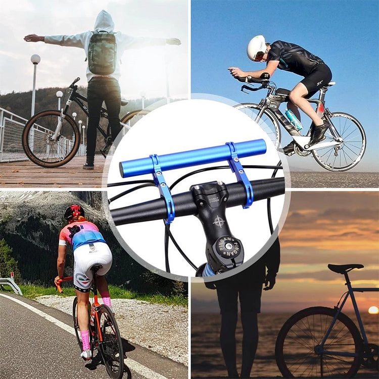 Blue handlebar flashlight holder mounted on a bicycle handlebar