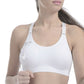 Small clear magnetic glasses holder clipped to a white sports top near the chest