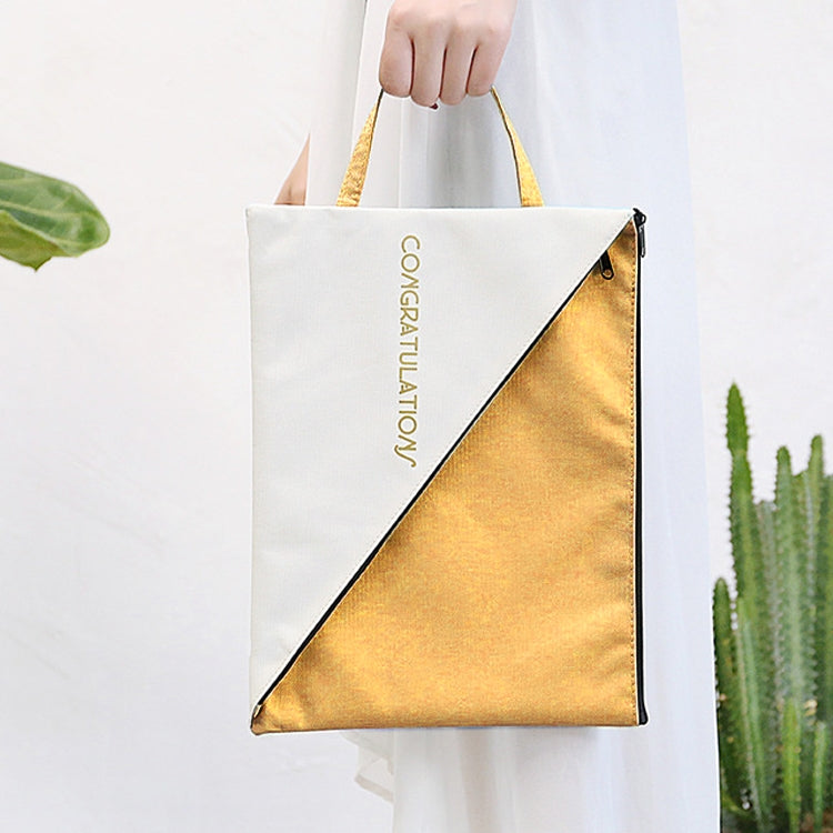 Double-layer canvas document tote organizer bag with zip, white and khaki sides