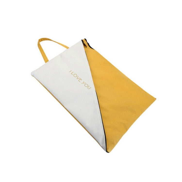 Double-layer canvas document tote organizer bag with zip, diagonal white and gold panels
