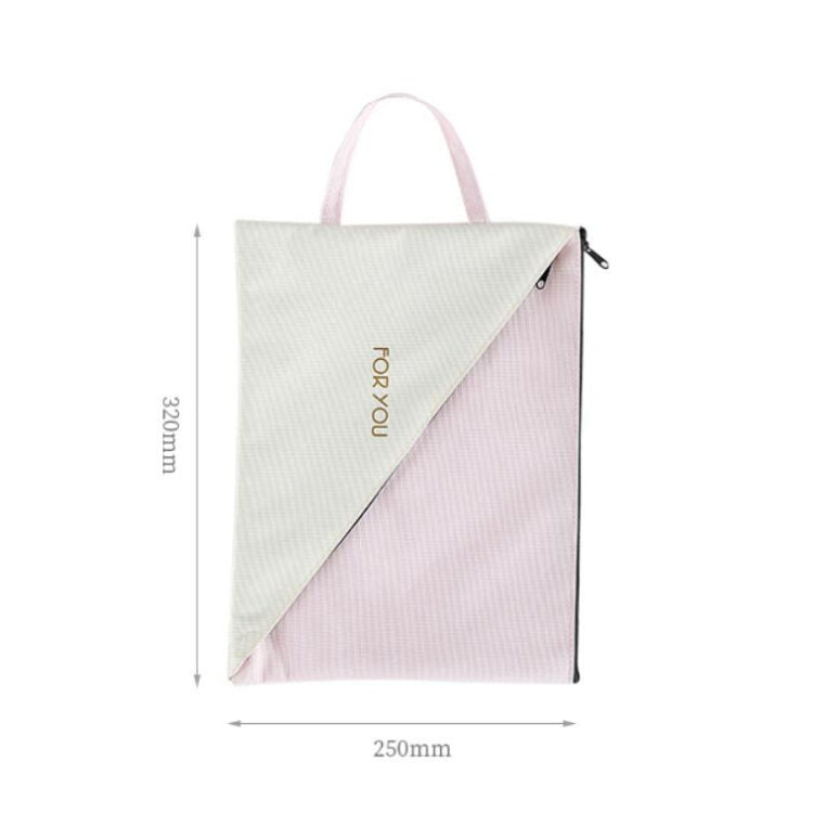 Double-layer canvas A4 document tote bag with zip, pale gray and light pink panels