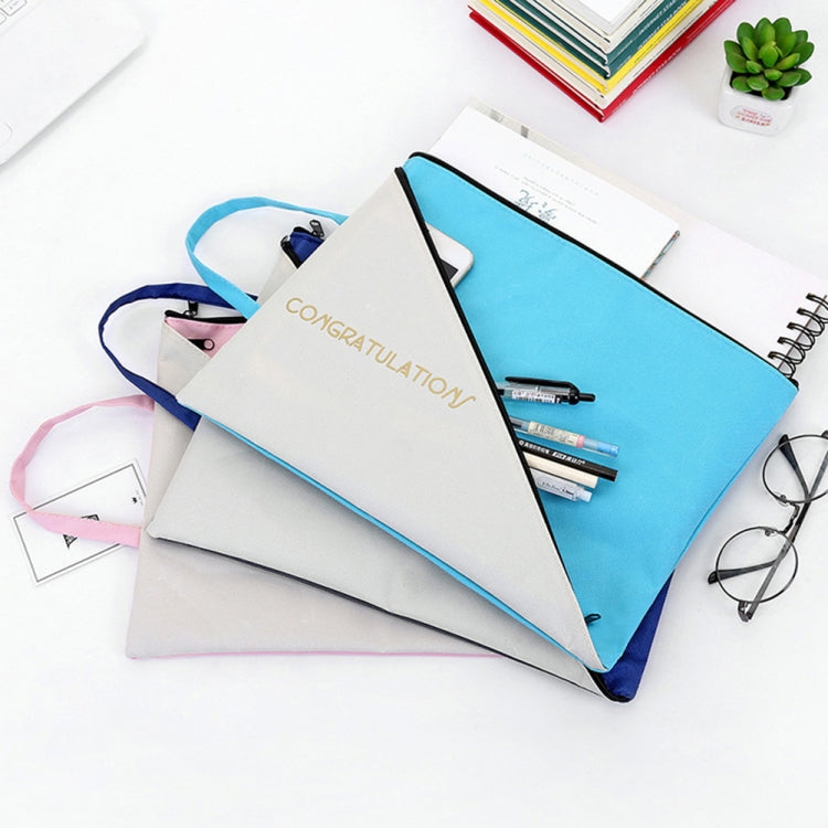 Double-layer canvas document tote organizer bag with zip, turquoise panel and white front