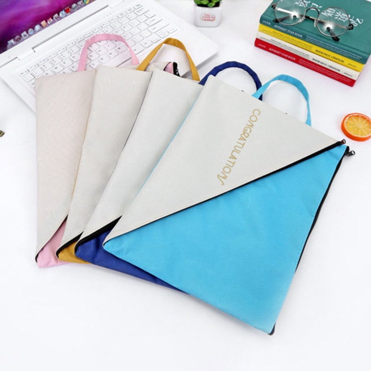 Double-layer canvas document tote organizer bag with zip, stacked light neutrals and teal