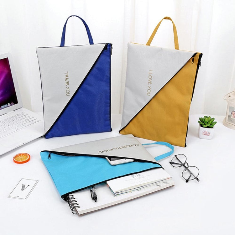 Double-layer canvas A4 document tote organizer bag with zip, white with navy and khaki panels