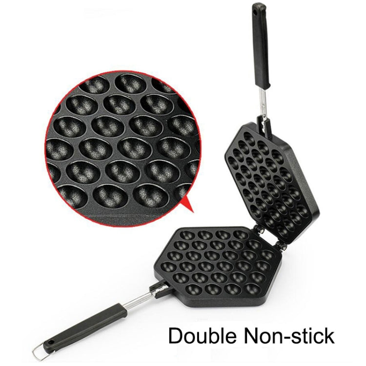 Double non-stick egg puff maker with two hinged trays and small round cavities