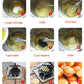 Non-stick egg puff maker steps showing whisking batter and preparing the mold