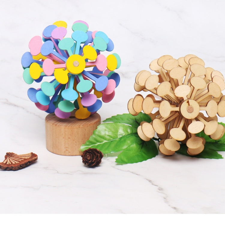 Two wooden lollipop decompression toys: pastel stacked discs and light wood spinners