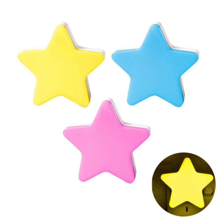 Mini star LED night light set: yellow, blue, and pink stars with plug detail