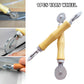 Window spline roller tool with dual metal wheels and light wood handle