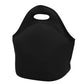 Black neoprene lunch bag with oval carry handle cutout and stitched seams