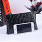 Black crocodile-pattern ladies clutch wallet with zip closure and phone card slot